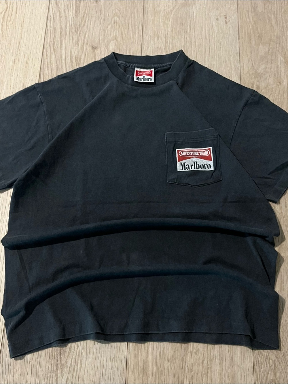 Marlboro Black Short-Sleeve Pocket Tee with Red Logo Patch